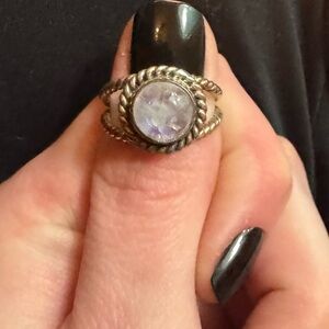 Elegant Silver Rope Ring with Clear Moonstone Gemstone